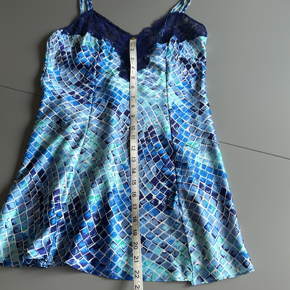 90’s Victoria’s Secret Satin Blue Mosaic Tile Geometric Print Slip Dress Small - Picture 11 of 13